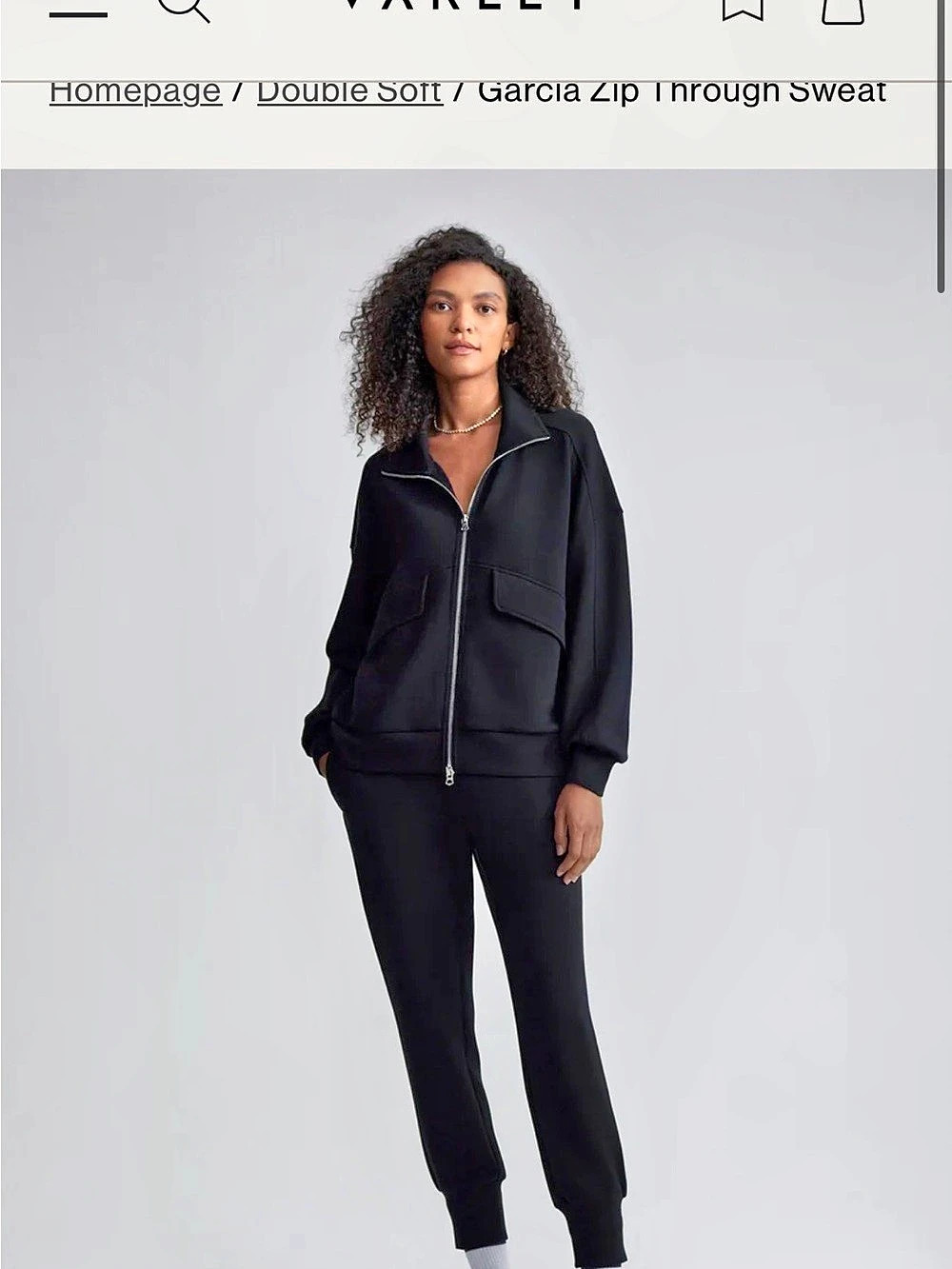 Varley Garcia Zip Through Sweat Black Like New